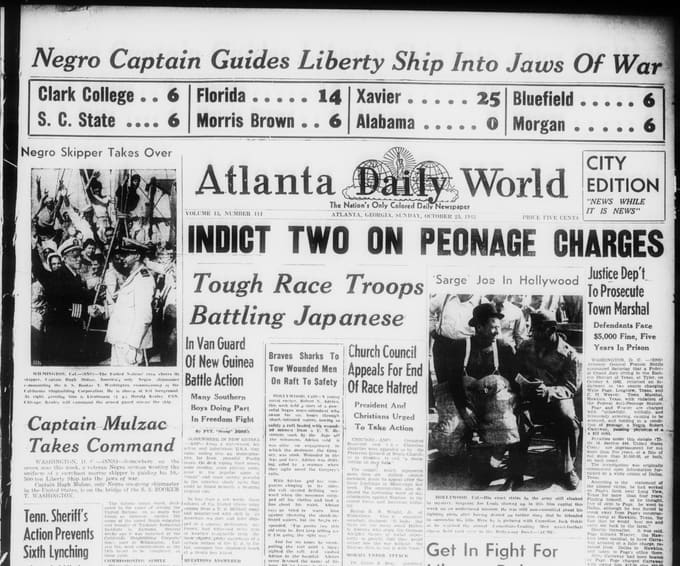 Front page, Atlanta Daily World, October 25, 1942