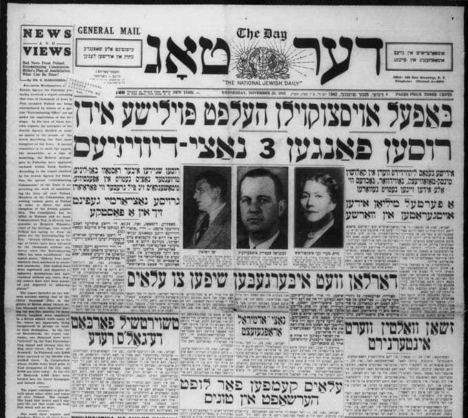 Front page, Der Tog (The Day), November 25, 1942