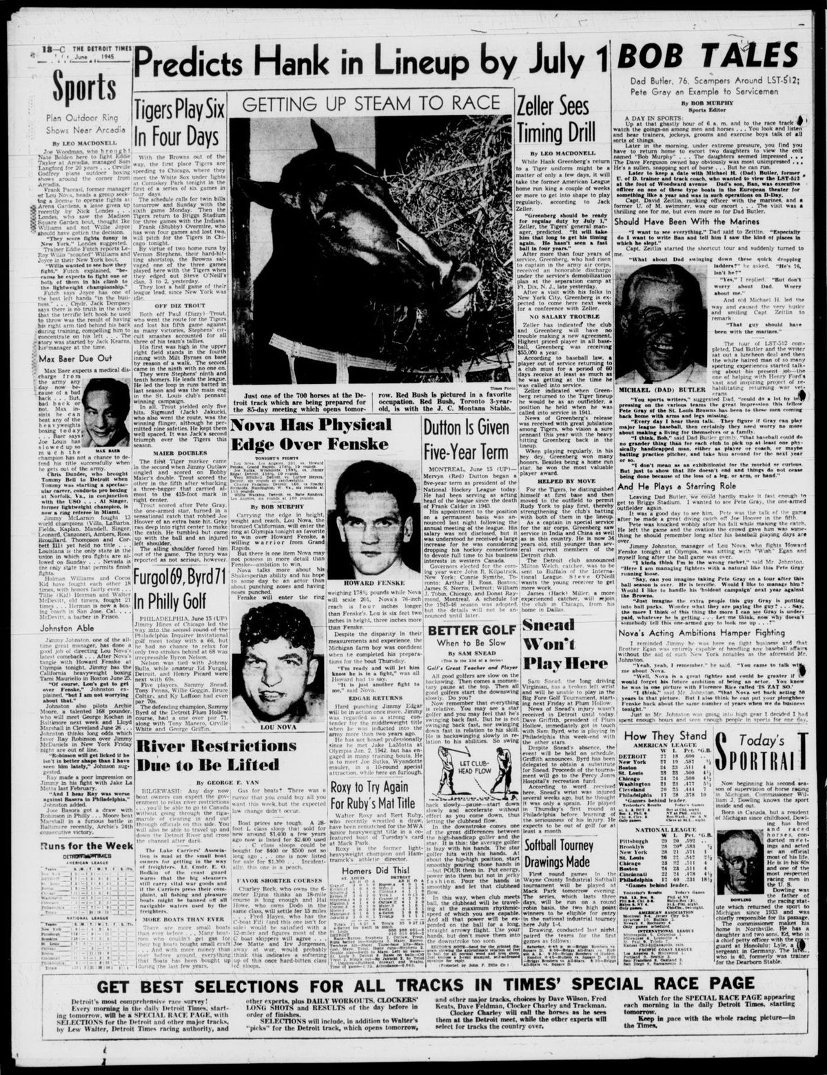 Front page of Detroit Evening Times, June 16, 1945